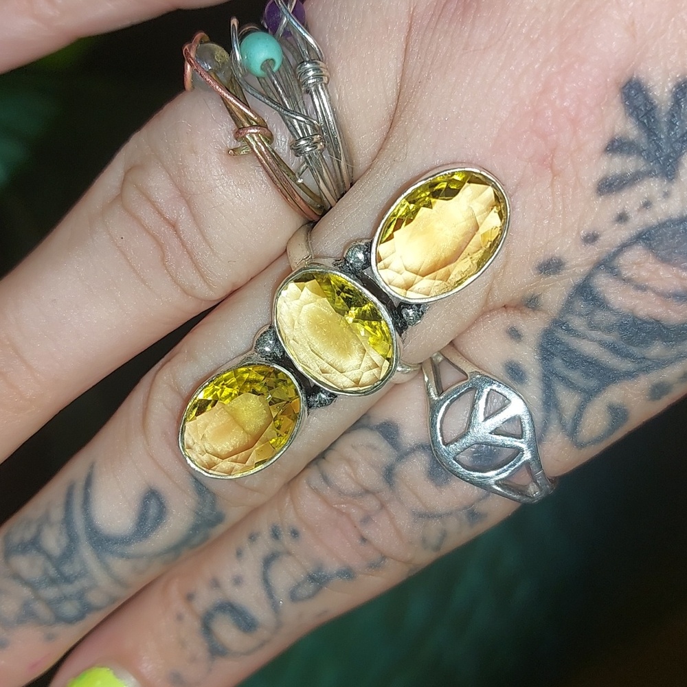 Faceted Citrine 3 Stone Statement Ring
